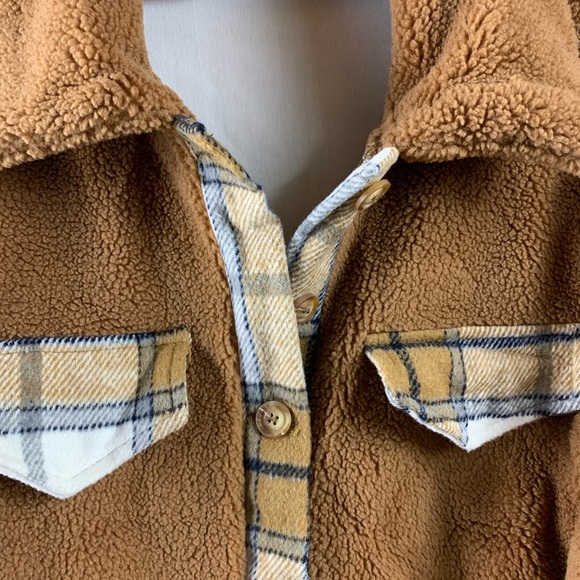 Plaid Panel Drop Shoulder Teddy Coat - Picture 6 of 8